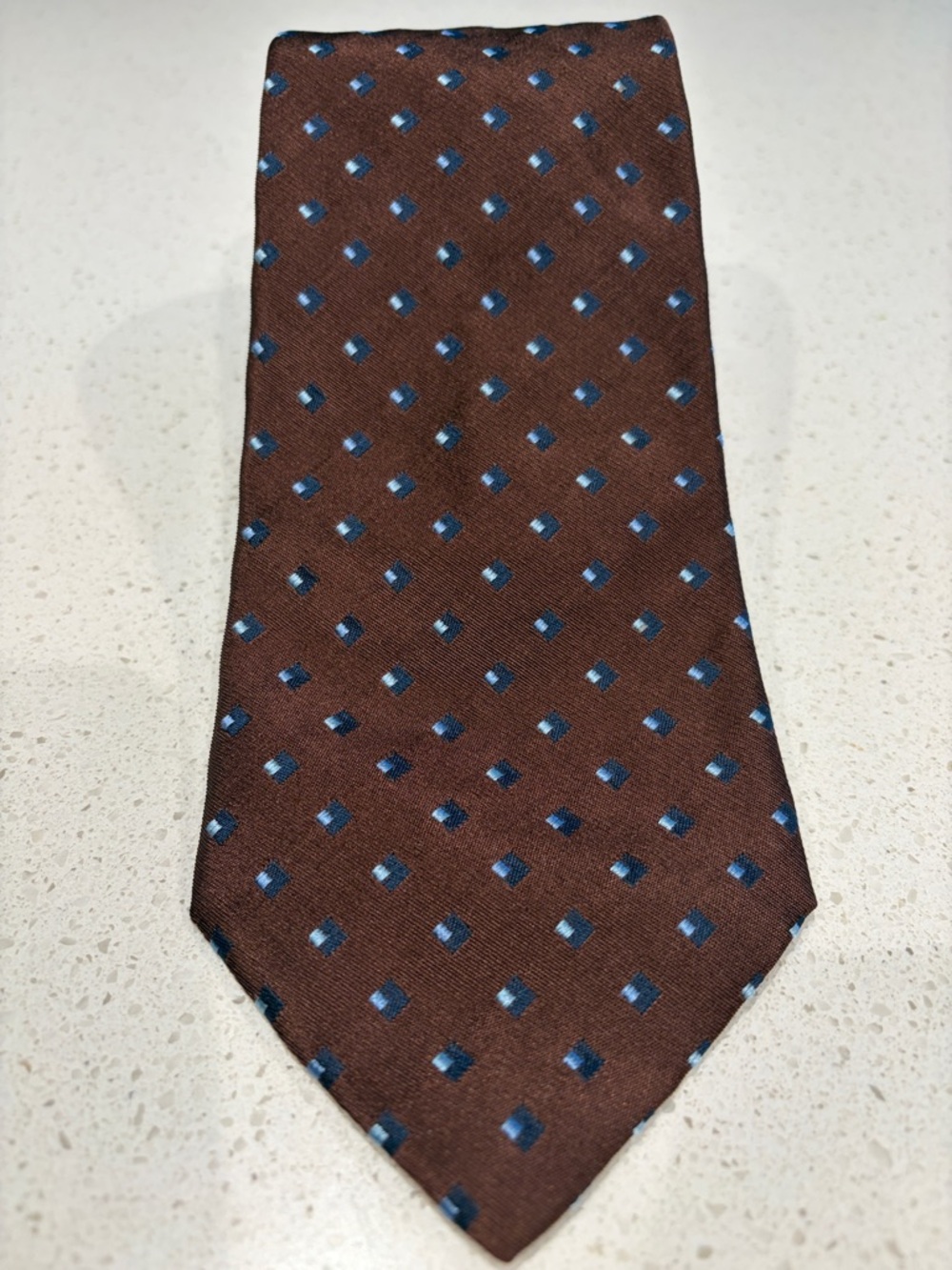 Brown Tie with Blue Diamond Dots - Men's Tie